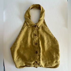 Collared Mustard Yellow Free People Button Down Open Back Tank Top in Women’s M